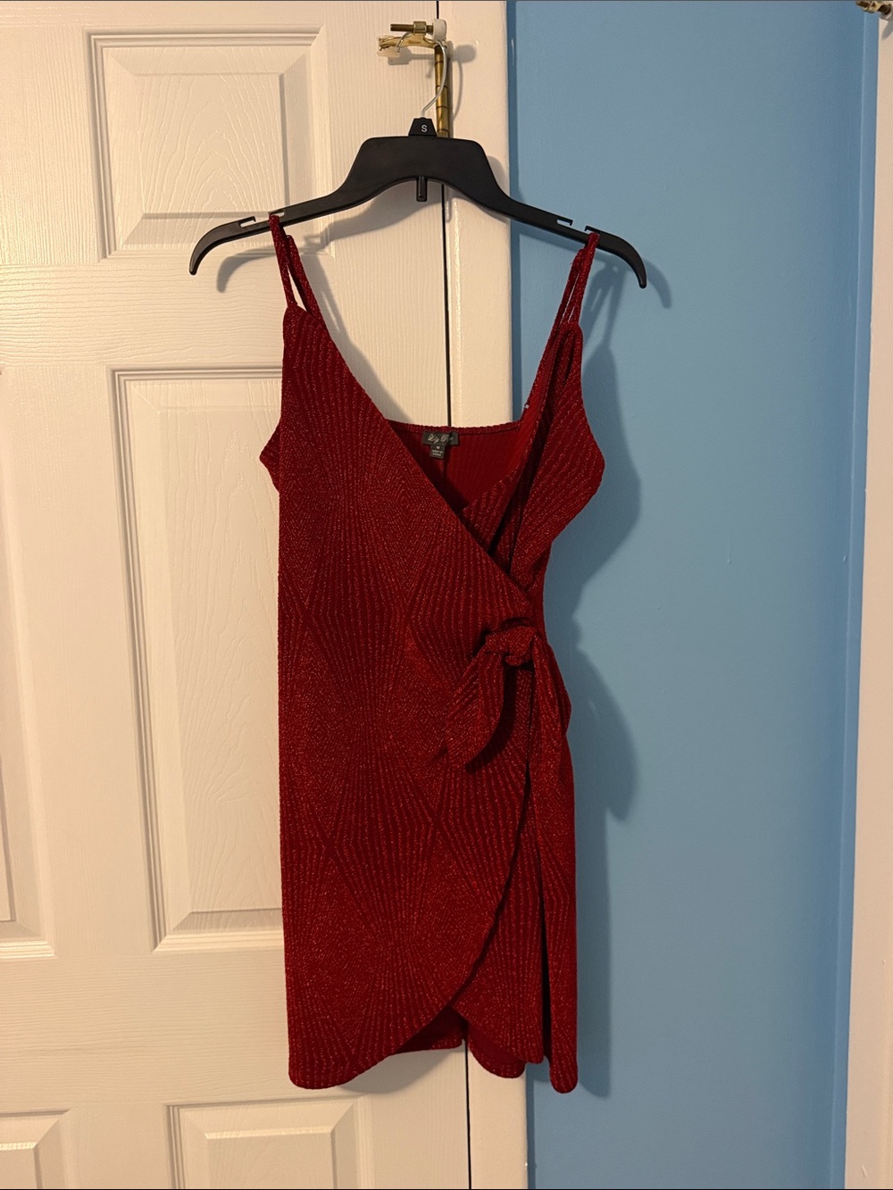 Lily Rose Sparkling Deep Red Wrap Mini Dress with Tie